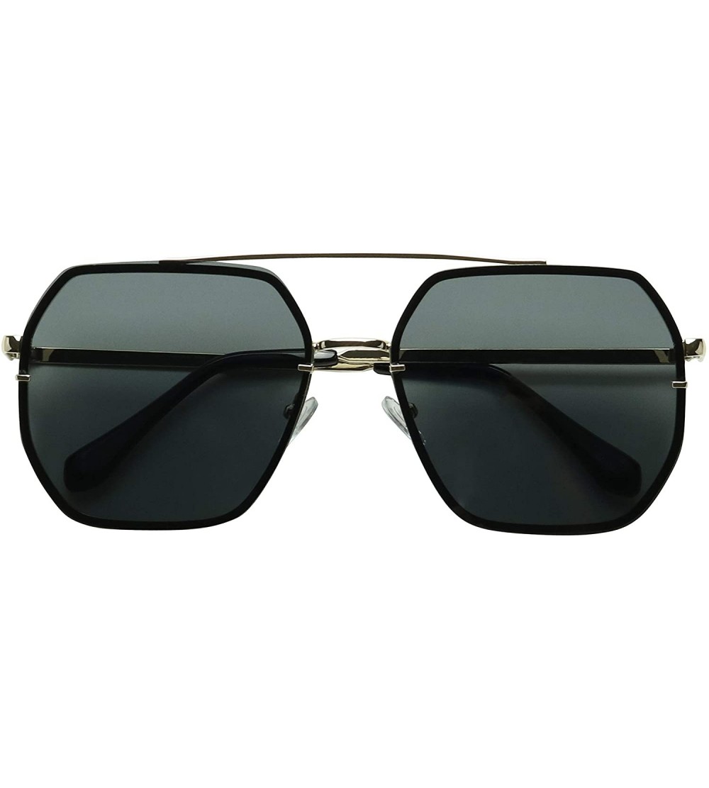 Aviator Large Oversize Retro Chic Heptagon Sunglasses Flat Lens Geometric Metal Frame Women's Fashion Shades - Gold - CT18Y32...