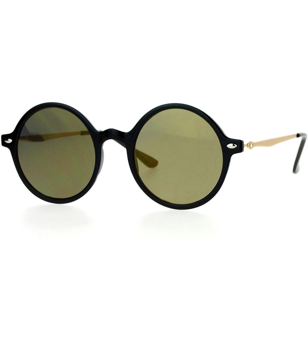 Round Unisex Fashion Sunglasses Round Circle Horn Rim Frame Flat Mirror Lens - Black Gold (Brown Mirror) - C81882WW7RL $21.98