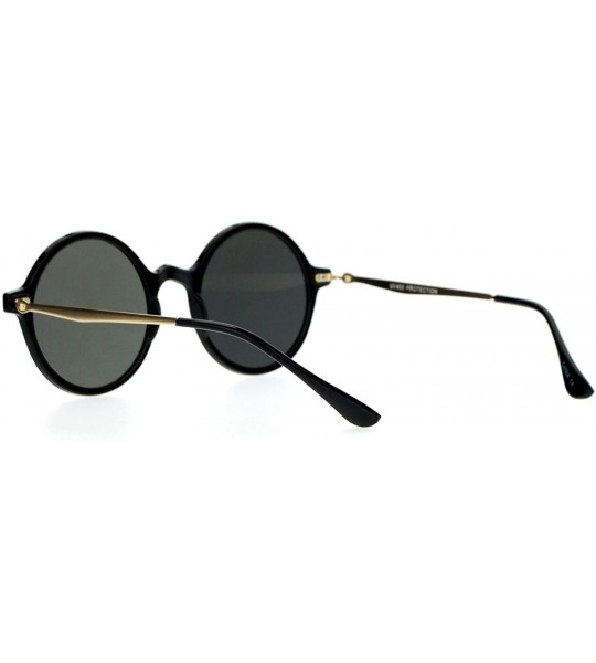 Round Unisex Fashion Sunglasses Round Circle Horn Rim Frame Flat Mirror Lens - Black Gold (Brown Mirror) - C81882WW7RL $21.98