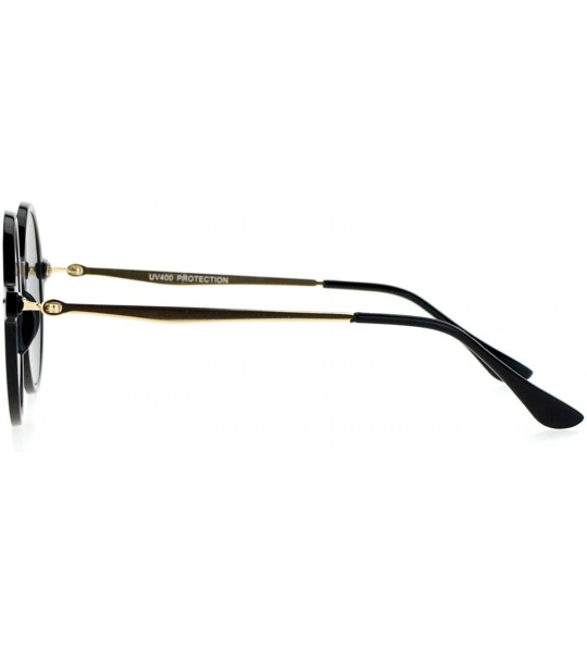 Round Unisex Fashion Sunglasses Round Circle Horn Rim Frame Flat Mirror Lens - Black Gold (Brown Mirror) - C81882WW7RL $21.98