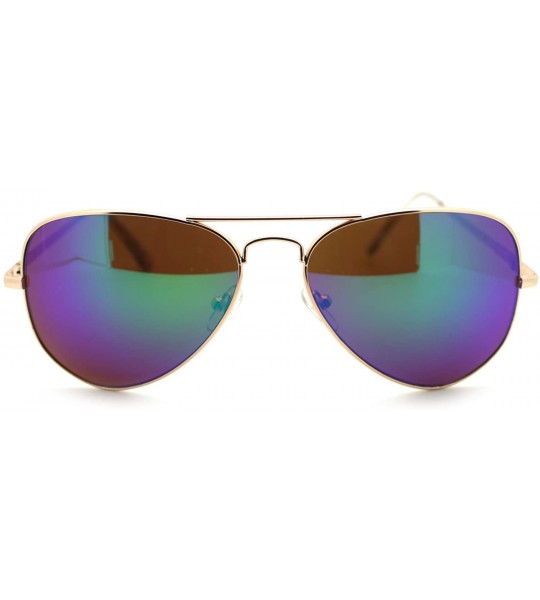 Aviator Gold Spring Hinge Aviator Sunglasses Thin Metal Color Mirror Lens - Gold - CH11Q5F3JL3 $18.32