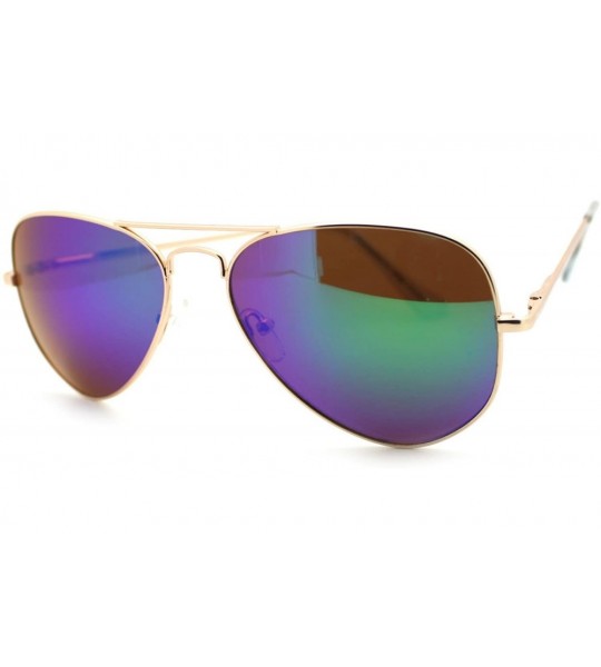 Aviator Gold Spring Hinge Aviator Sunglasses Thin Metal Color Mirror Lens - Gold - CH11Q5F3JL3 $18.32