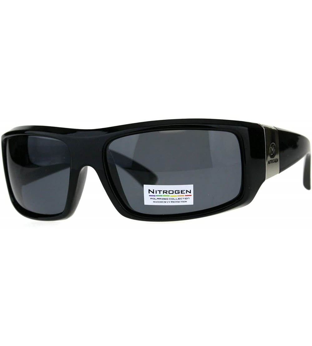 Sport Polarized Nitrogen Thick Plastic Warp Biker Sport Sunglasses - Shiny Black Black - CZ18CAKUDAX $22.66