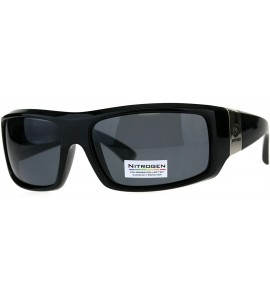 Sport Polarized Nitrogen Thick Plastic Warp Biker Sport Sunglasses - Shiny Black Black - CZ18CAKUDAX $22.66