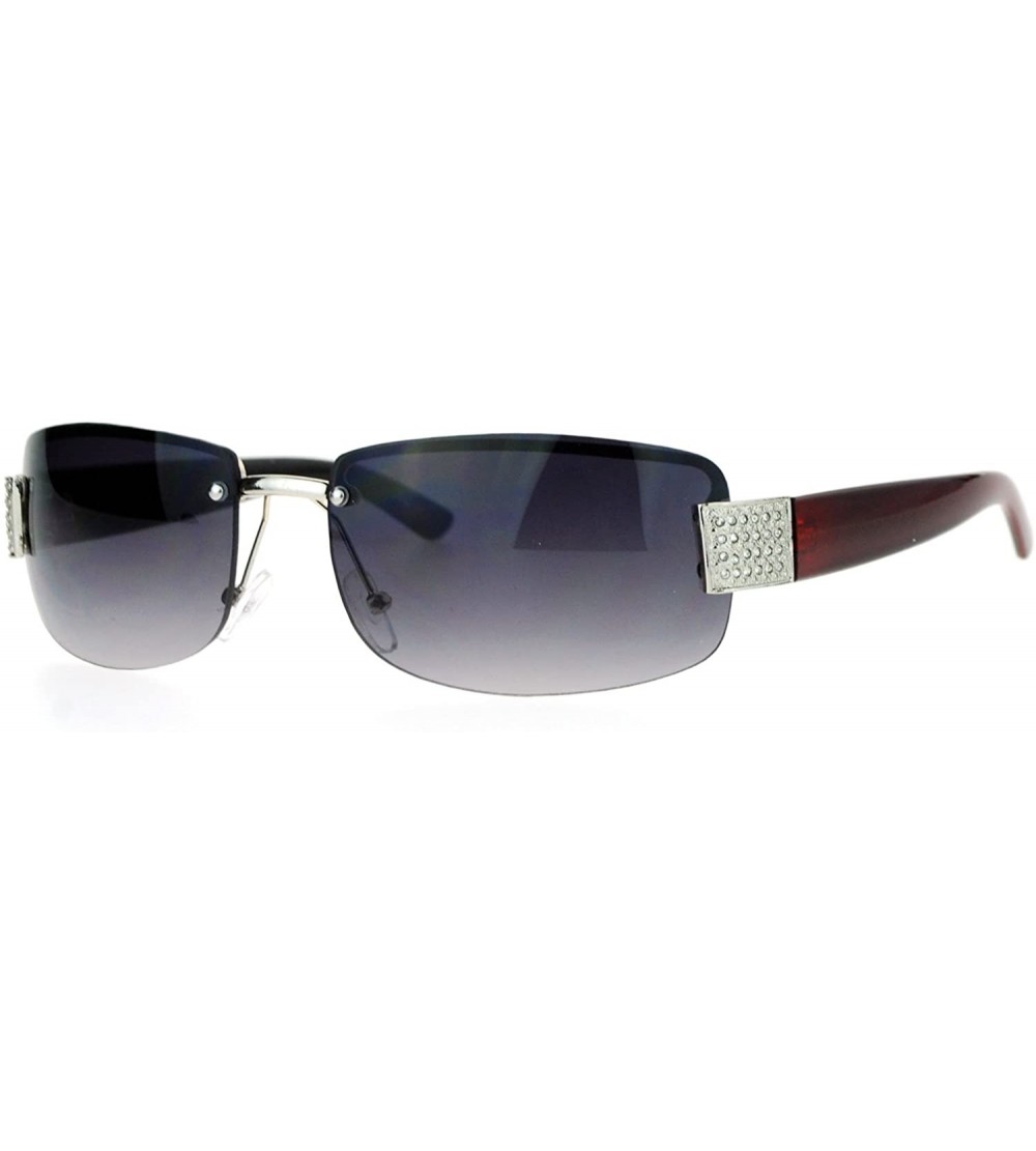 Rimless Rimless Rhinestone Jewel Hinge Luxury Bling Sunglasses - Silver Smoke Red - CQ12FLPID5T $19.48