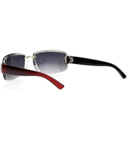 Rimless Rimless Rhinestone Jewel Hinge Luxury Bling Sunglasses - Silver Smoke Red - CQ12FLPID5T $19.48