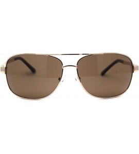 Oversized Mens Rectangular Pilots Style Metal Rim Sunglasses - Gold Brown - CX19624GHCQ $22.93
