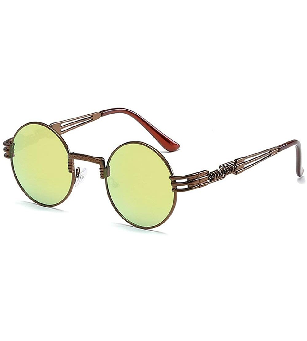 Round New retro spring legs round frame personality punk unisex metal sunglasses UV400 - Brown Yellow - CE18NNU4LCT $23.30