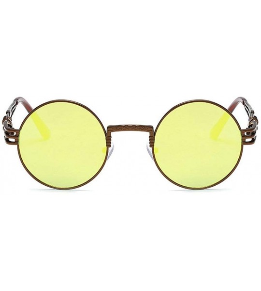 Round New retro spring legs round frame personality punk unisex metal sunglasses UV400 - Brown Yellow - CE18NNU4LCT $23.30