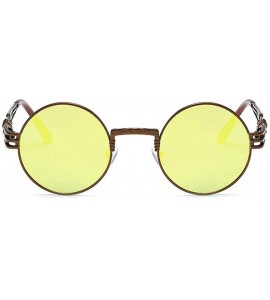 Round New retro spring legs round frame personality punk unisex metal sunglasses UV400 - Brown Yellow - CE18NNU4LCT $23.30