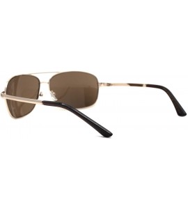 Oversized Mens Rectangular Pilots Style Metal Rim Sunglasses - Gold Brown - CX19624GHCQ $22.93