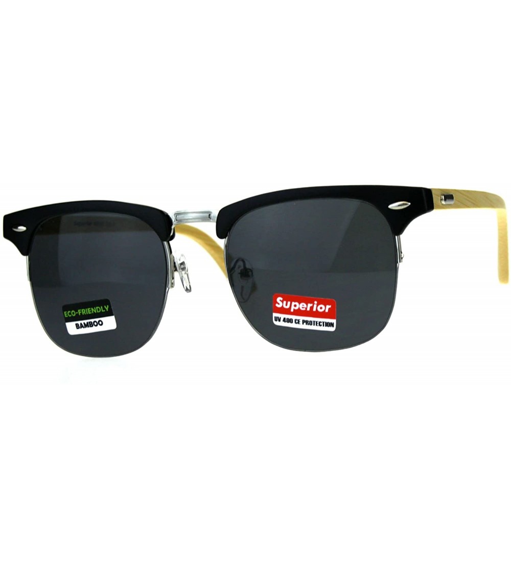 Rectangular Mens Bamboo Wood Classic Half Horn Rim Hipster Sunglasses - Matte Black - C6180UMADXD $25.14