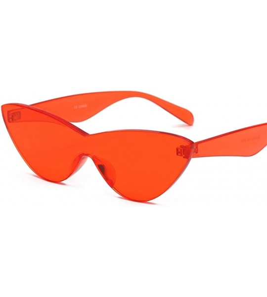 Rimless One Piece Lens Sunglasses Women Candy Color Cat Eye Sun Glasses for Ladies Gift - Red and Black - C318KMM3X6Q $22.92