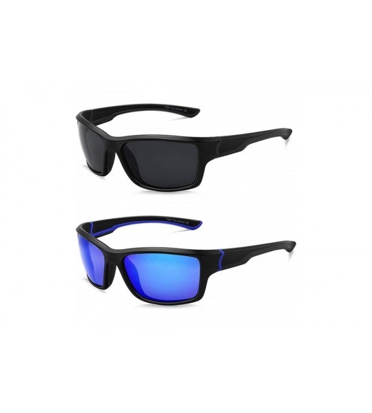 Sport Polarized Sports Sunglasses for Men Women for Running Fishing Driving CS-MJ8014 - Black+blue - CA18ZLL2CKZ $29.37