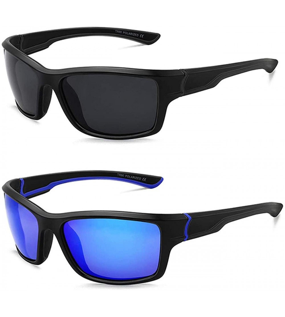 Sport Polarized Sports Sunglasses for Men Women for Running Fishing Driving CS-MJ8014 - Black+blue - CA18ZLL2CKZ $29.37