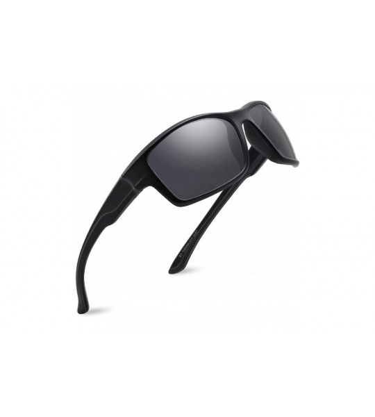 Sport Polarized Sports Sunglasses for Men Women for Running Fishing Driving CS-MJ8014 - Black+blue - CA18ZLL2CKZ $29.37