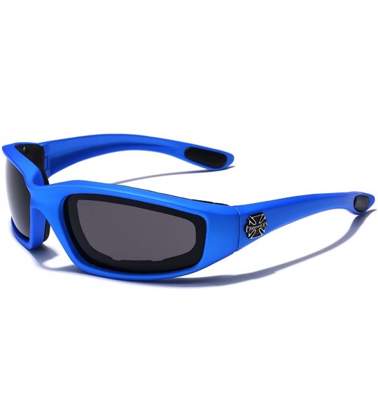 Shield Padded Bikers Sport Sunglasses Offered in Variety of Colors - Blue - Smoke - CE12O40ZGY2 $18.60