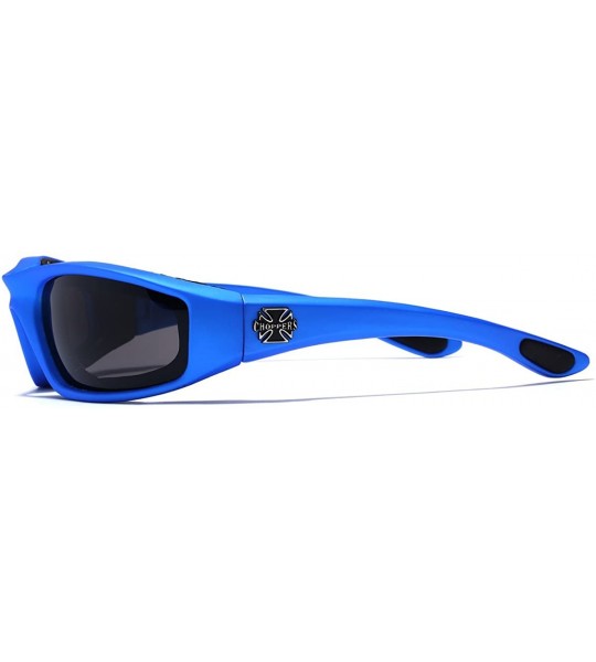 Shield Padded Bikers Sport Sunglasses Offered in Variety of Colors - Blue - Smoke - CE12O40ZGY2 $18.60