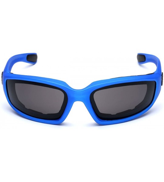 Shield Padded Bikers Sport Sunglasses Offered in Variety of Colors - Blue - Smoke - CE12O40ZGY2 $18.60