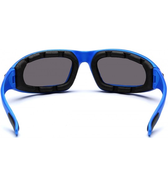 Shield Padded Bikers Sport Sunglasses Offered in Variety of Colors - Blue - Smoke - CE12O40ZGY2 $18.60