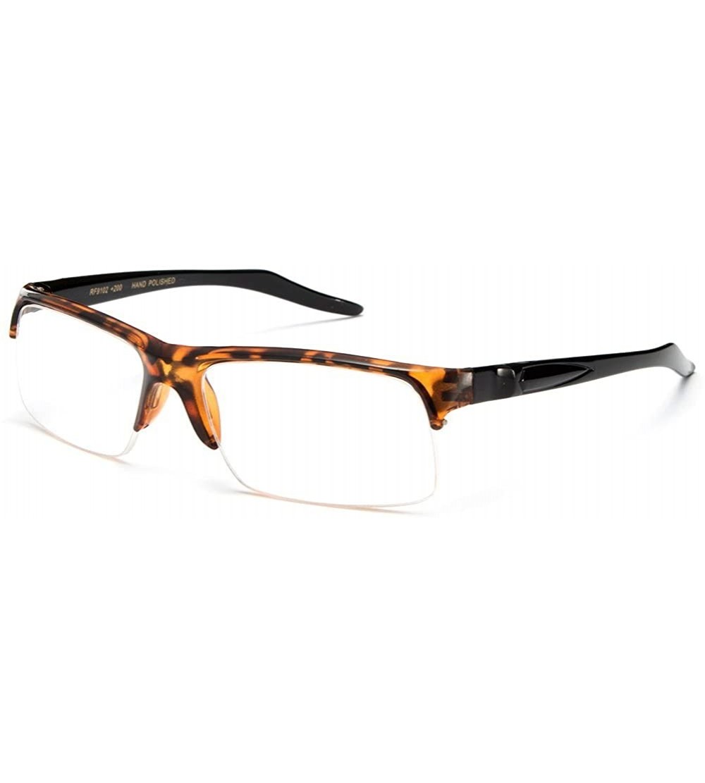Square Newbee Fashion-"Slim Rivera" Half Frame Spring Temple Reading Glasses - Tortoise - C7127DQ57R1 $18.00