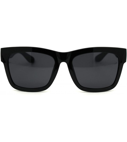 Oversized Classic Retro Thick Plastic Horn Rim Hipster Sunglasses - Shiny Black - C018XO2HWY3 $18.01