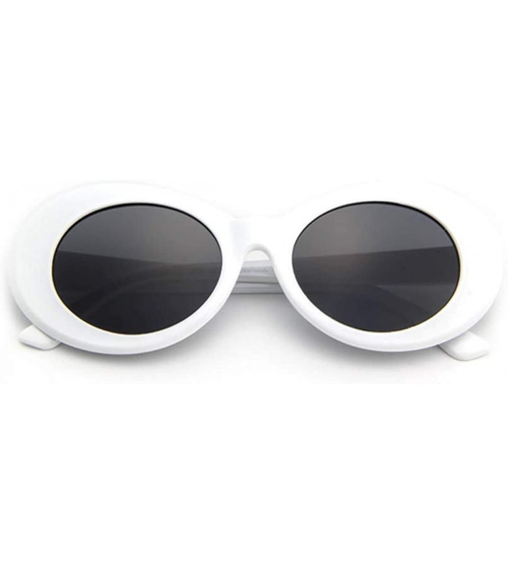 Oval Bold Retro Oval Mod Thick Frame Sunglasses Round Lens Clout Goggles-Round Vintage Oval Shades - White - CK18TQDLELK $18.22