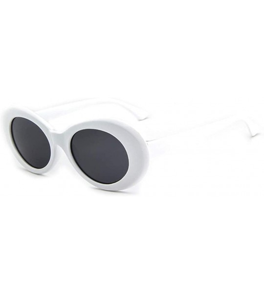 Oval Bold Retro Oval Mod Thick Frame Sunglasses Round Lens Clout Goggles-Round Vintage Oval Shades - White - CK18TQDLELK $18.22