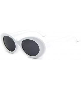 Oval Bold Retro Oval Mod Thick Frame Sunglasses Round Lens Clout Goggles-Round Vintage Oval Shades - White - CK18TQDLELK $18.22