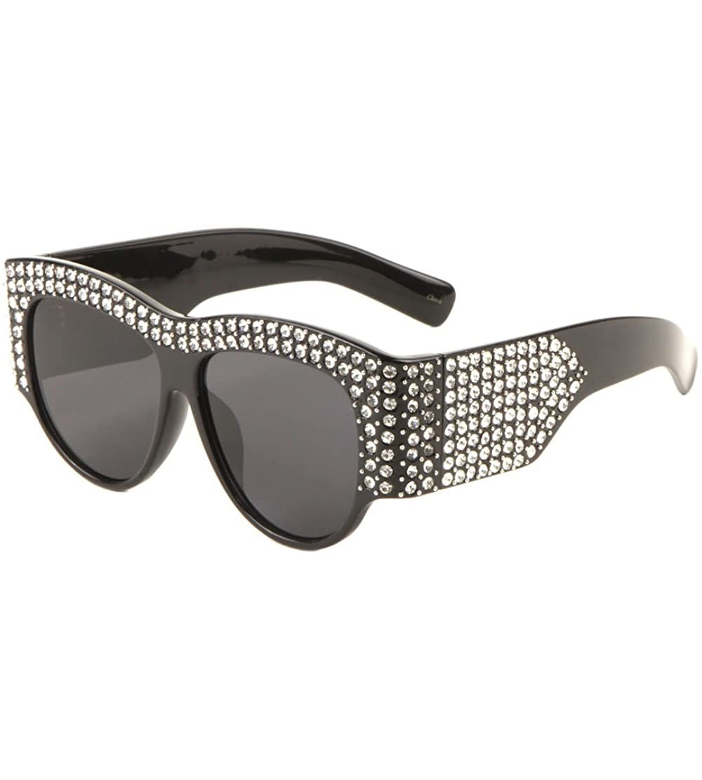 Butterfly Oversized Thick Brown Rhinestone Sunglasses - Black - C218EHKLHIS $27.46