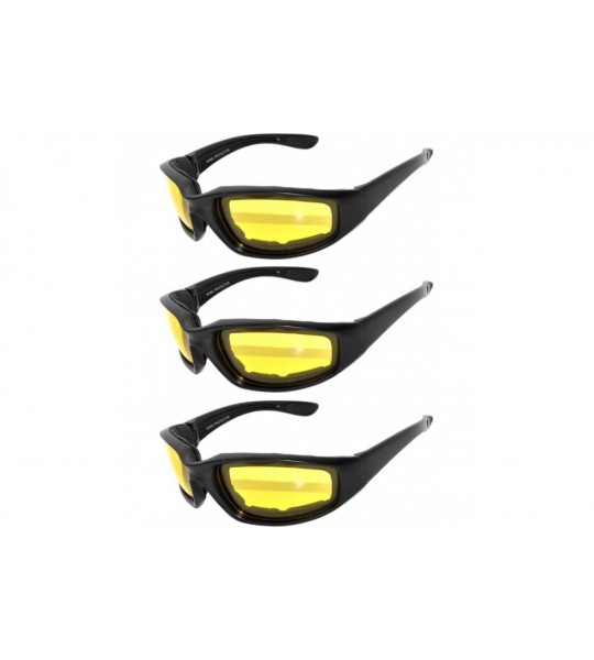 Goggle Set of 3 Pairs Motorcycle Padded Foam Glasses Smoke Yellow or Clear Lens - Blk_yel - CJ12NUMEDH1 $20.15