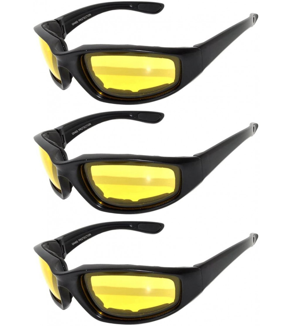Goggle Set of 3 Pairs Motorcycle Padded Foam Glasses Smoke Yellow or Clear Lens - Blk_yel - CJ12NUMEDH1 $20.15