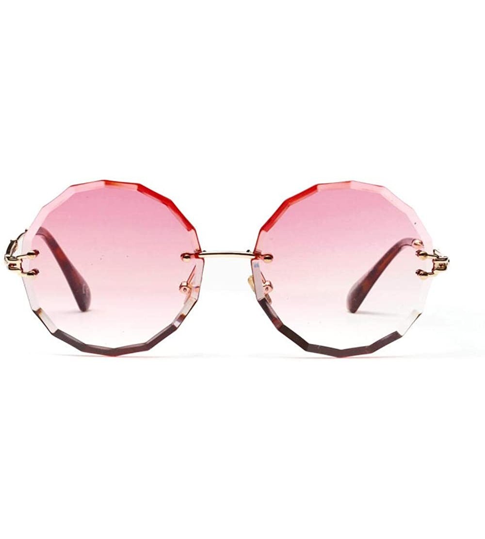 Oversized Borderless Diamond Cut Round Retro Glasses Female Transparent Color Lens Sunglasses - Progressive Powder - CI18UWXN...