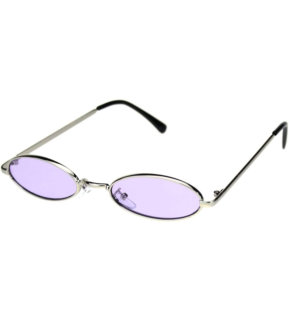 Oval Womens Skinny Oval Sunglasses Thin Narrow Metal Frame Retro UV 400 - Silver (Purple) - C418ADEOC3G $21.92