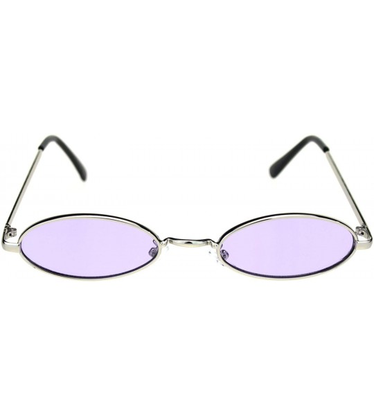 Oval Womens Skinny Oval Sunglasses Thin Narrow Metal Frame Retro UV 400 - Silver (Purple) - C418ADEOC3G $21.92