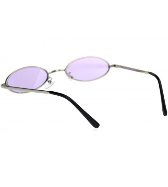 Oval Womens Skinny Oval Sunglasses Thin Narrow Metal Frame Retro UV 400 - Silver (Purple) - C418ADEOC3G $21.92