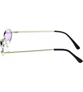 Oval Womens Skinny Oval Sunglasses Thin Narrow Metal Frame Retro UV 400 - Silver (Purple) - C418ADEOC3G $21.92