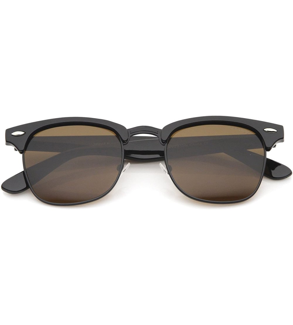 Aviator Premium Half Frame Horn Rimmed Sunglasses with Metal Rivets - Black-black / Brown - CQ12K5F90AV $23.35