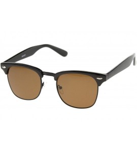 Aviator Premium Half Frame Horn Rimmed Sunglasses with Metal Rivets - Black-black / Brown - CQ12K5F90AV $23.35