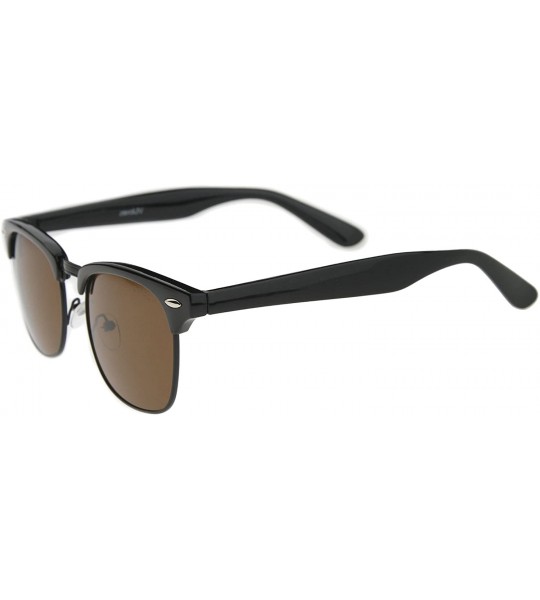 Aviator Premium Half Frame Horn Rimmed Sunglasses with Metal Rivets - Black-black / Brown - CQ12K5F90AV $23.35