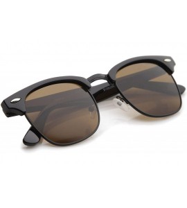 Aviator Premium Half Frame Horn Rimmed Sunglasses with Metal Rivets - Black-black / Brown - CQ12K5F90AV $23.35