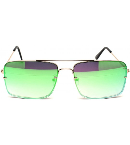 Rimless Mens Rectangular Exposed Mirror Lens Rimless Fashion Sunglasses - Gold Green Mirror - CO190RHUMW4 $22.86