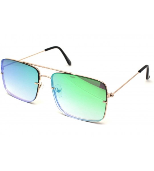 Rimless Mens Rectangular Exposed Mirror Lens Rimless Fashion Sunglasses - Gold Green Mirror - CO190RHUMW4 $22.86