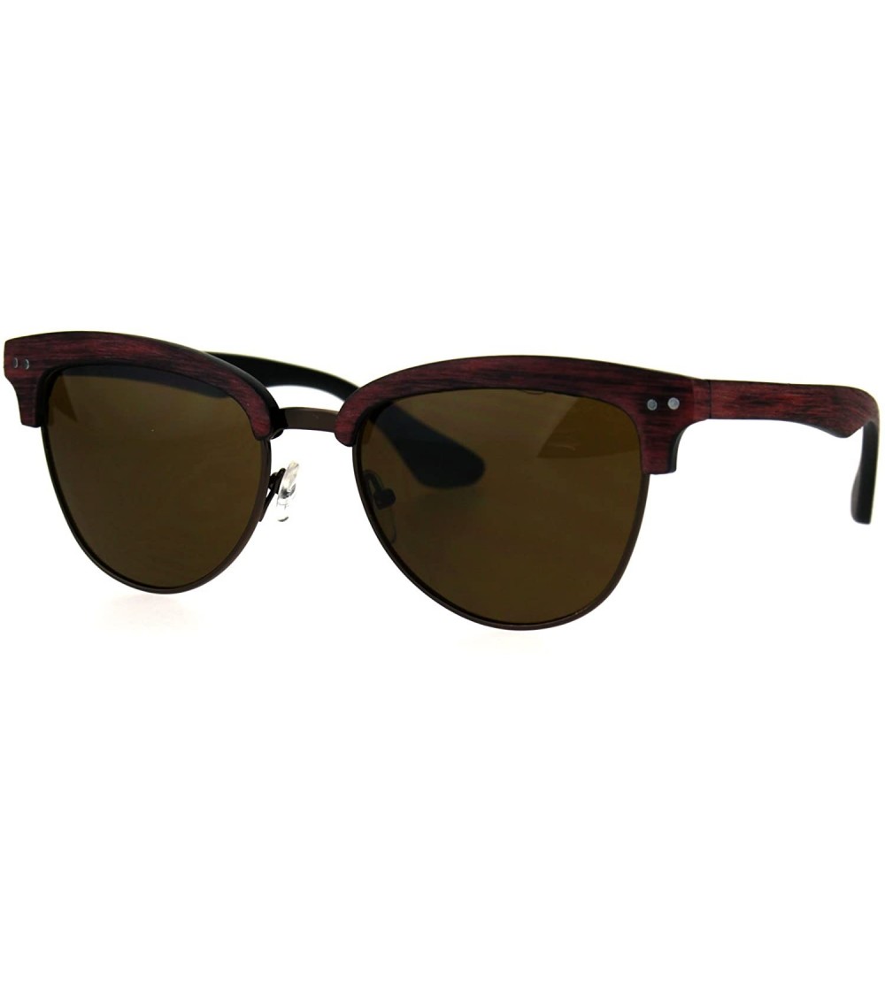 Rectangular Womens Wood Grain Half Horn Rim 90s Mod Sunglasses - Red Brown - CA184QOIOXT $22.43