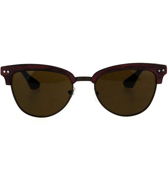 Rectangular Womens Wood Grain Half Horn Rim 90s Mod Sunglasses - Red Brown - CA184QOIOXT $22.43