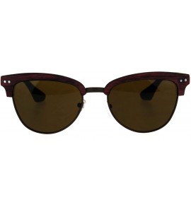 Rectangular Womens Wood Grain Half Horn Rim 90s Mod Sunglasses - Red Brown - CA184QOIOXT $22.43