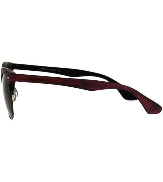 Rectangular Womens Wood Grain Half Horn Rim 90s Mod Sunglasses - Red Brown - CA184QOIOXT $22.43