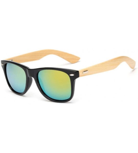 Square Wood Sunglasses Men Women Square Bamboo Women for Women Men Mirror Sunglasses Retro Fashion Sunglass - KP1501 C7 - C51...