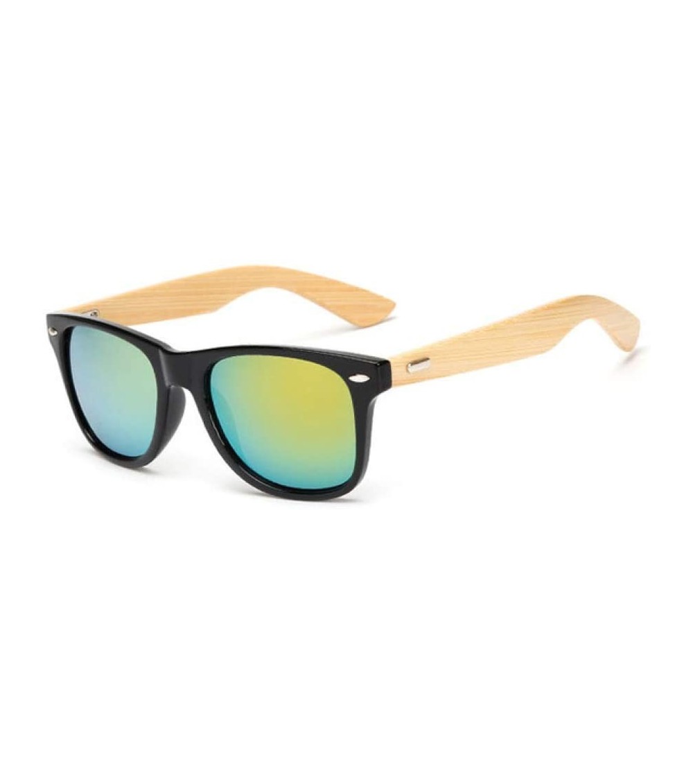Square Wood Sunglasses Men Women Square Bamboo Women for Women Men Mirror Sunglasses Retro Fashion Sunglass - KP1501 C7 - C51...