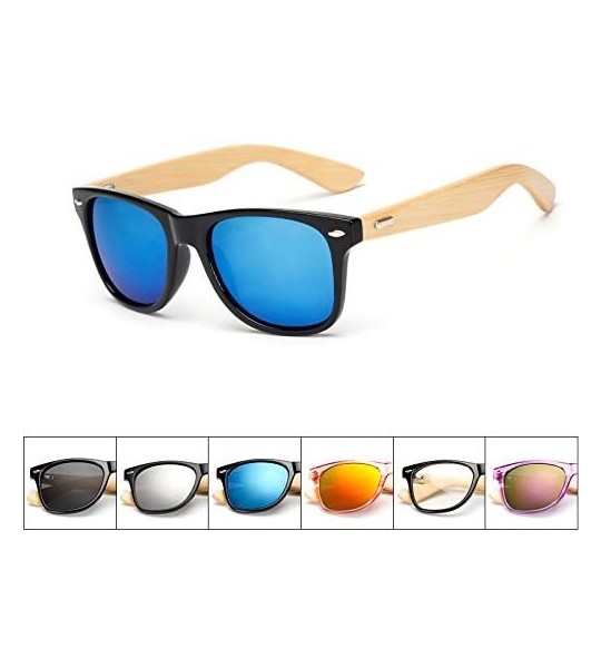 Square Wood Sunglasses Men Women Square Bamboo Women for Women Men Mirror Sunglasses Retro Fashion Sunglass - KP1501 C7 - C51...